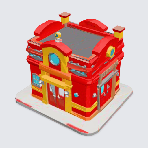 Fire station, words only, text-to-3D (Meshy)