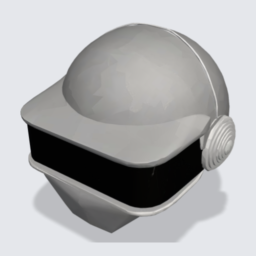 Silver robot helmet, three renders of asset studio's build, picture-to-3D (Meshy)